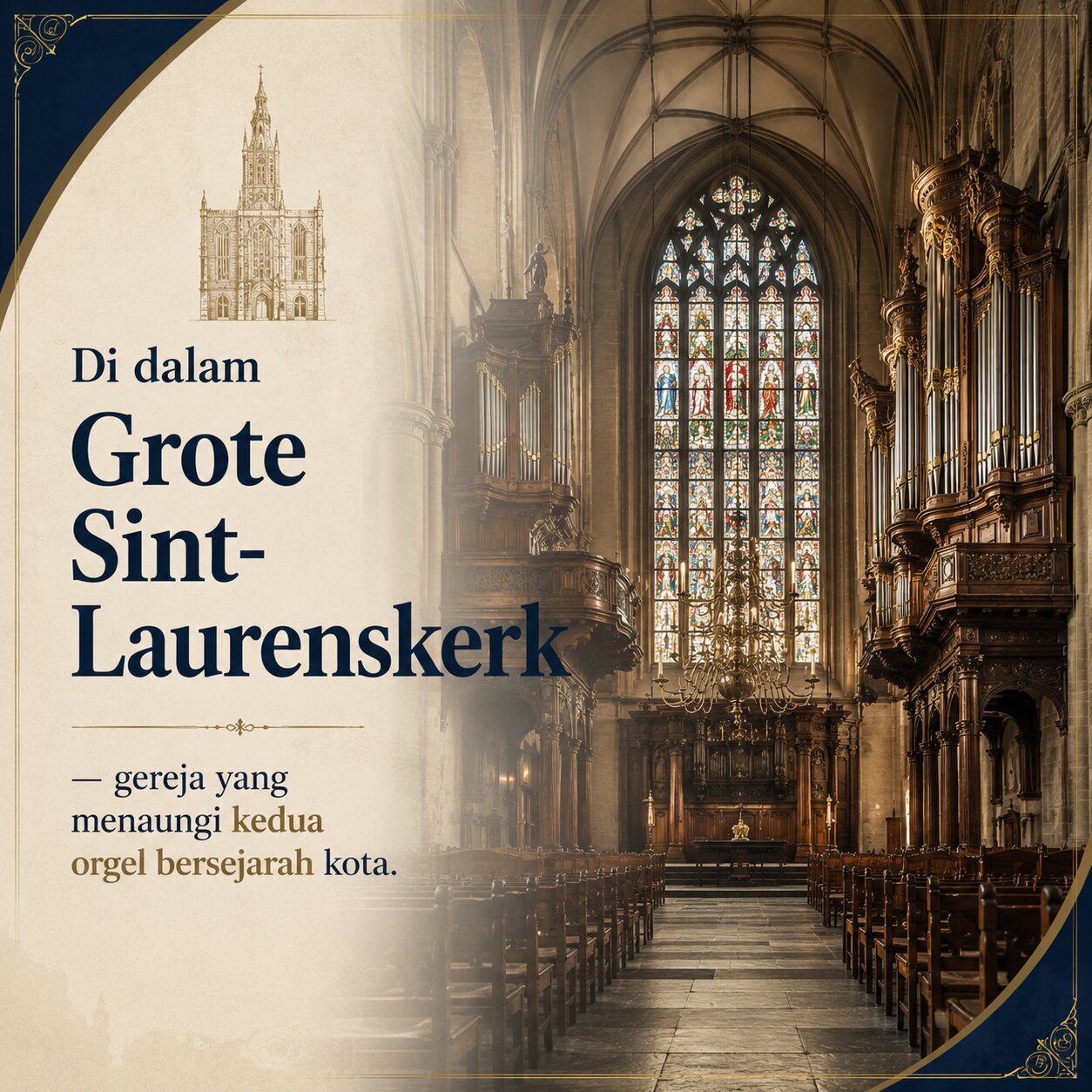 Interior Grote Sint-Laurenskerk, gereja yang menaungi kedua orgel bersejarah kota